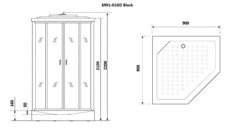 Душевая кабина Niagara Premium 69010134GDBLACK 90х90 трапеция с крышей ориентация универсальная - фото 3